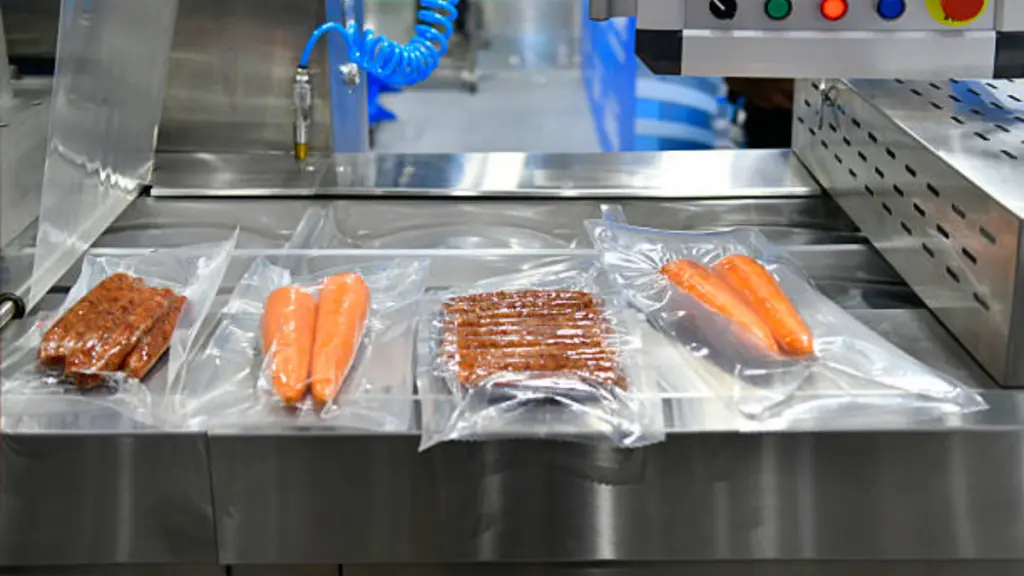 Machines are wrapping food products food in production lines