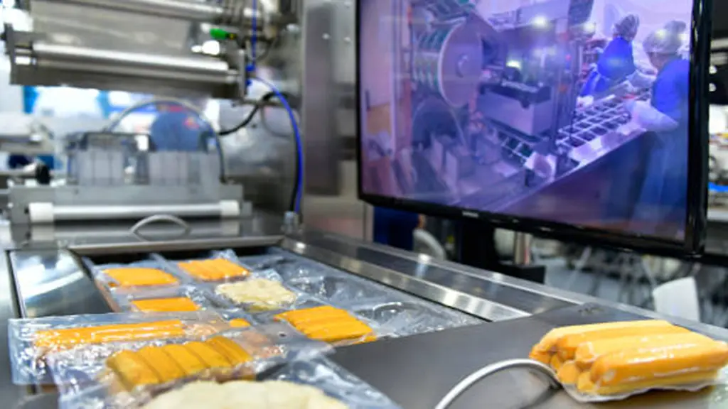 Automatic food production line on conveyor belt equipment machinery in factory